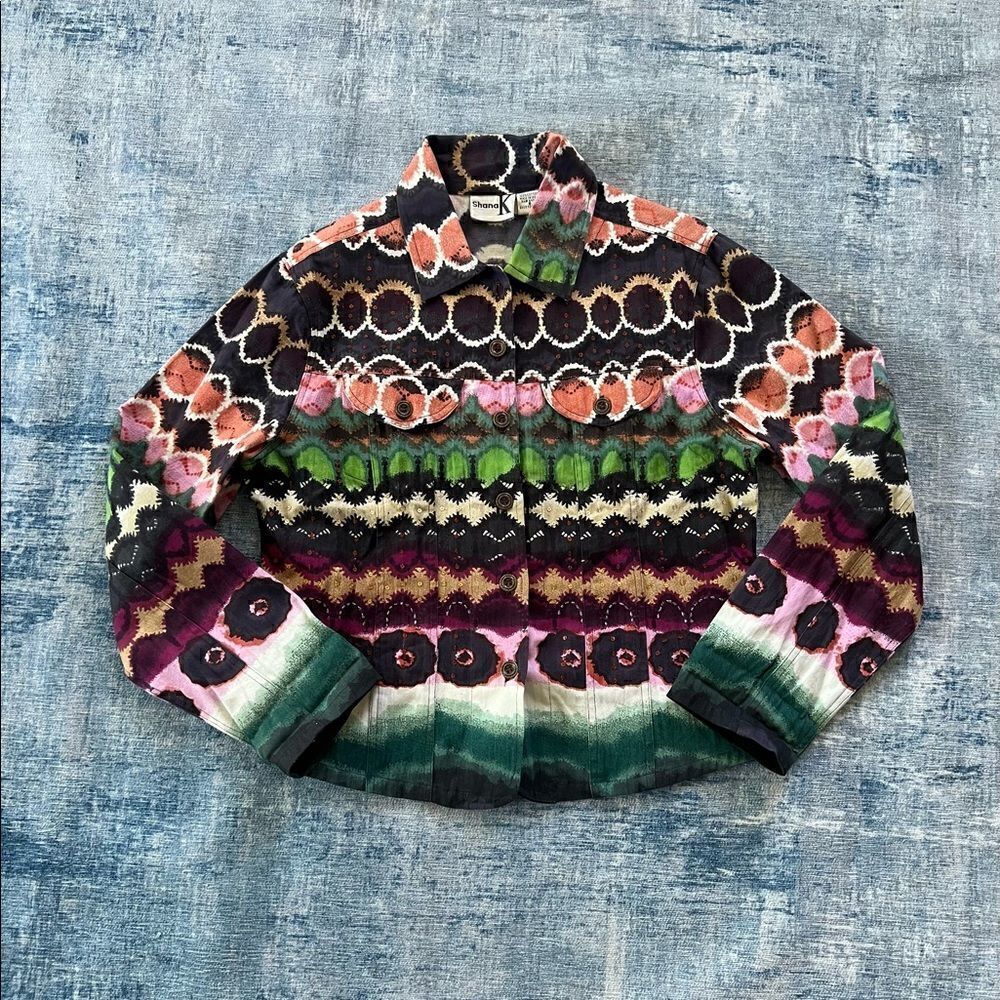 Shana K Dyed Denim Sequin Beaded Lightweight Jacket Shacket Small - Picture 6 of 12